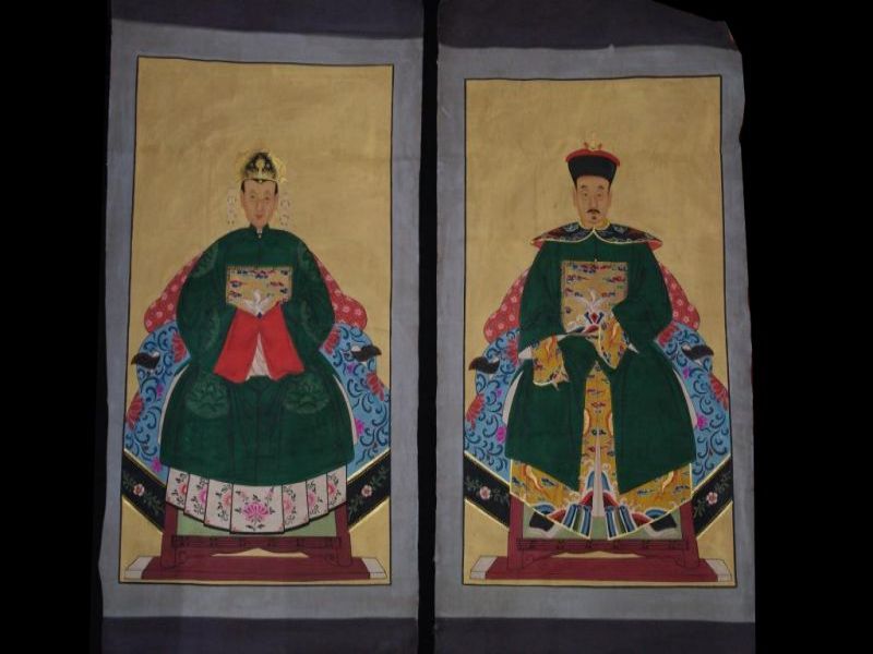 Große Ahnenpaare Kaiser Chinesische Malerei - Dunkelgrün 5
