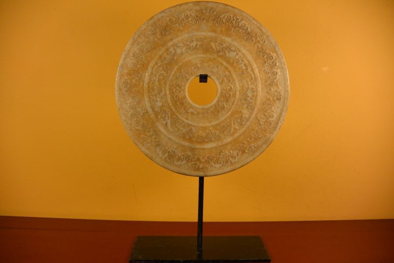 Große Bi-Scheibe aus Jade 30cm braun / gelb 2