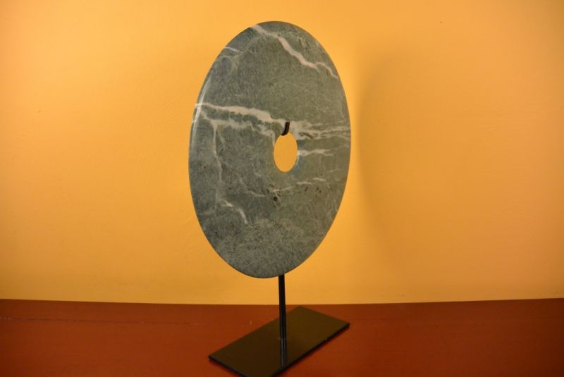 Große Bi-Scheibe aus Jade 30cm Grün und Weiß 5
