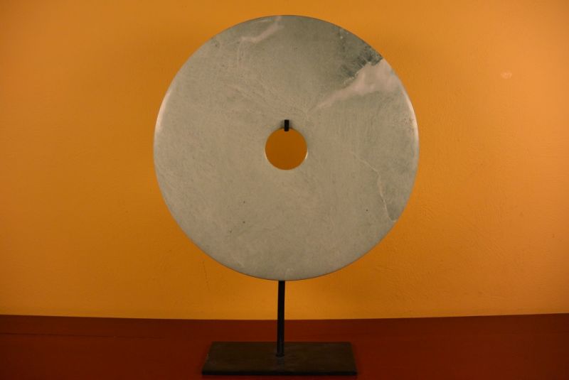 Große Bi-Scheibe aus Jade 30cm Grün und Weiß 2