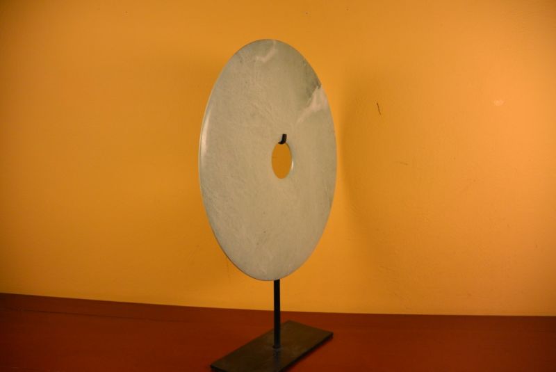 Große Bi-Scheibe aus Jade 30cm Grün und Weiß 5
