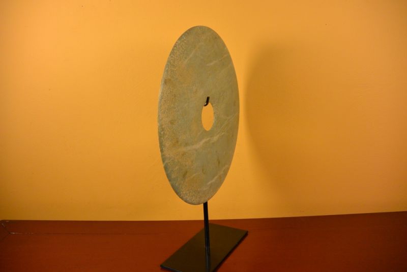 Große Bi-Scheibe aus Jade 30cm Grüne spotted 5