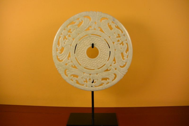 Große Bi-Scheibe aus Jade 30cm Kaiser Vögel 2
