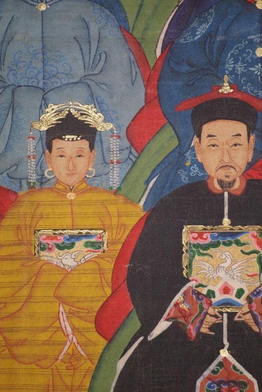 Grosse Chinesische Ahnenbilder 12 Personen Qing Dynastie 5