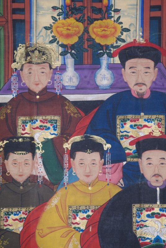 Grosse Chinesische Ahnenbilder 5 Personen Qing Dynastie 2