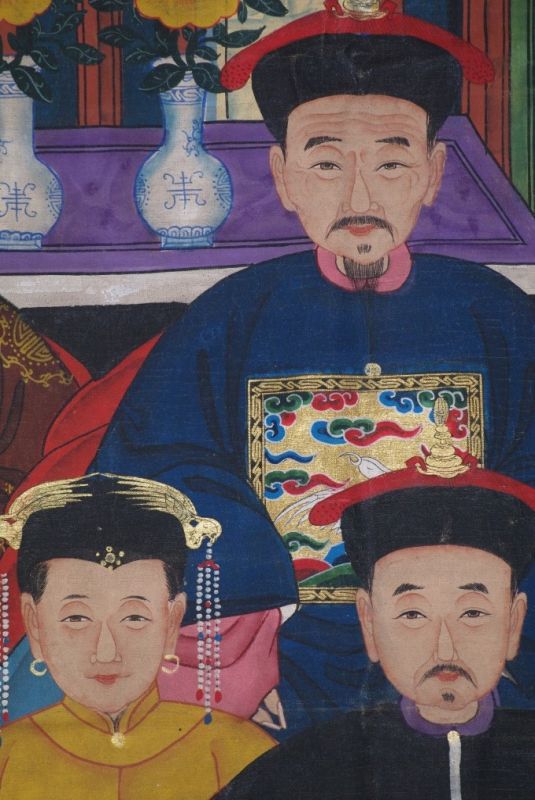 Grosse Chinesische Ahnenbilder 5 Personen Qing Dynastie 3