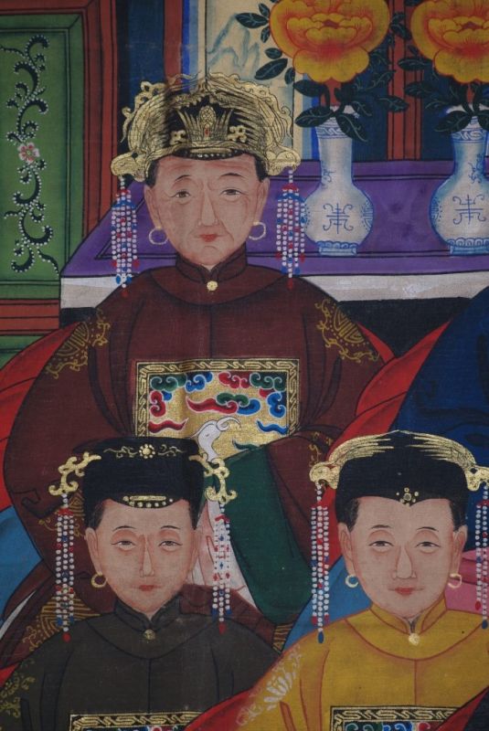 Grosse Chinesische Ahnenbilder 5 Personen Qing Dynastie 4