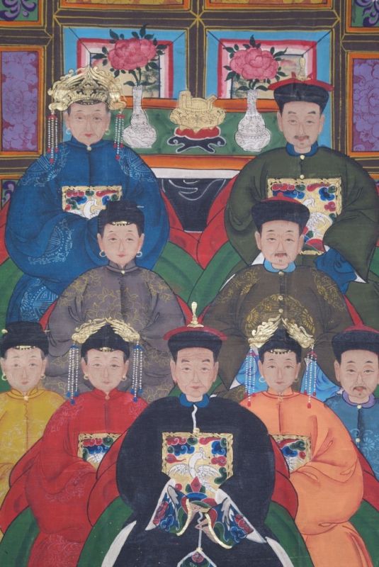 Grosse Chinesische Ahnenbilder 9 Personen Qing Dynastie 2