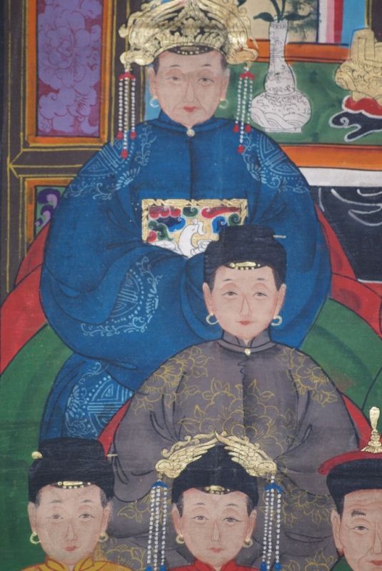Grosse Chinesische Ahnenbilder 9 Personen Qing Dynastie 4