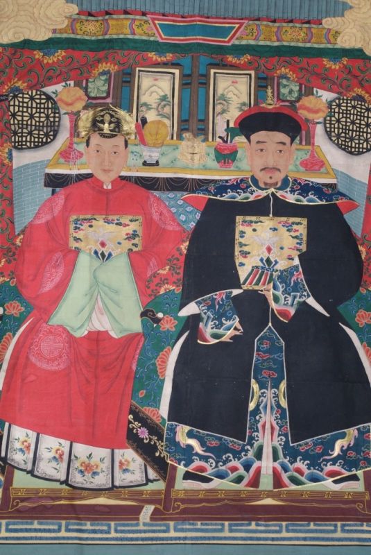 Große Chinesische Ahnenbilder Qing Dynastie - 2 Personen 2