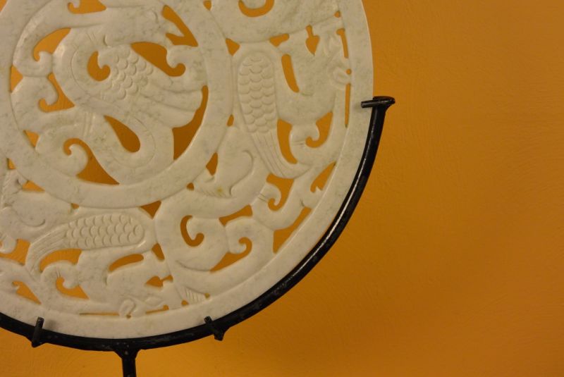 Große Chinesische Bi-Scheibe Jade Weiß geäderten 4