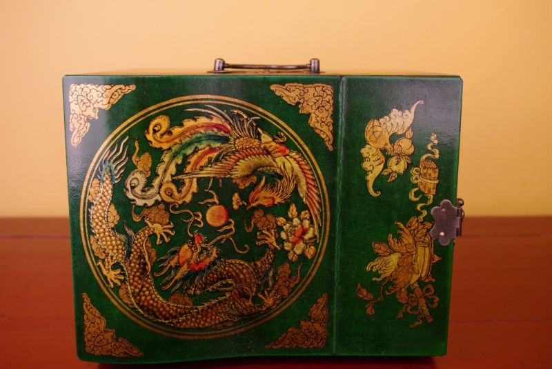 Grosse Chinesische Schmuckdosen Drache und Phoenix Grün 5