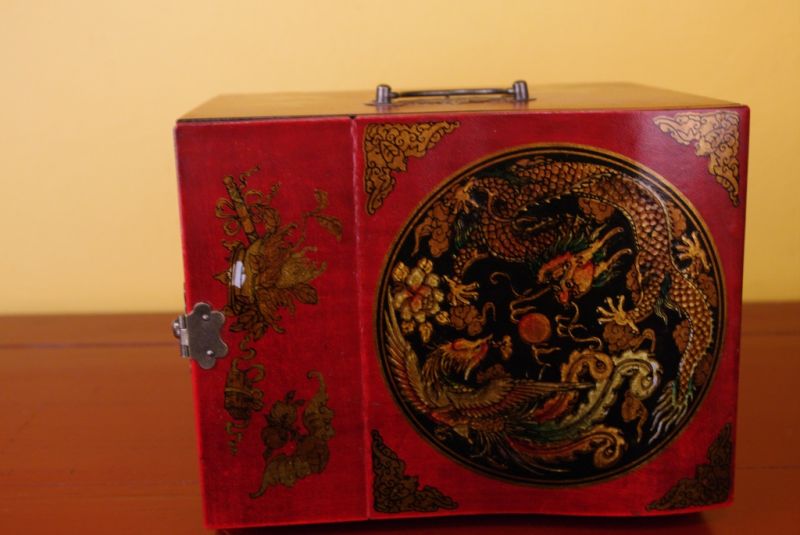 Grosse Chinesische Schmuckdosen Drache und Phoenix Rote 5
