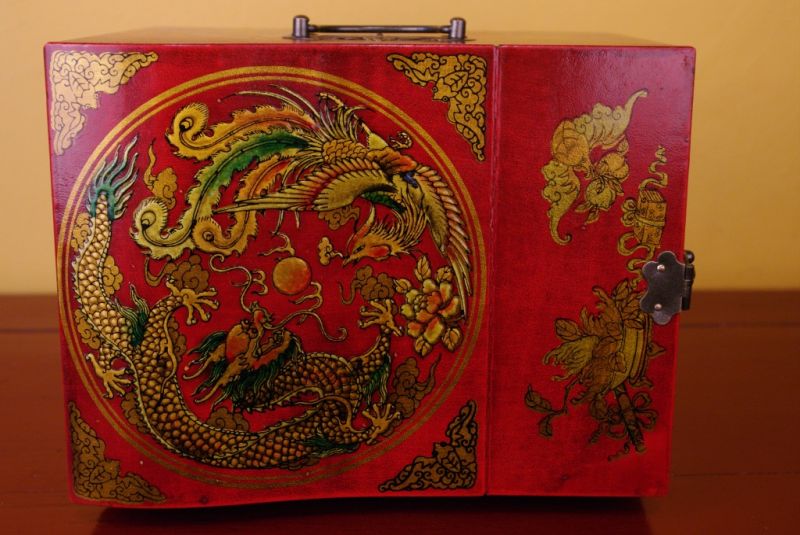 Grosse Chinesische Schmuckdosen Drache und Phoenix Rote 5