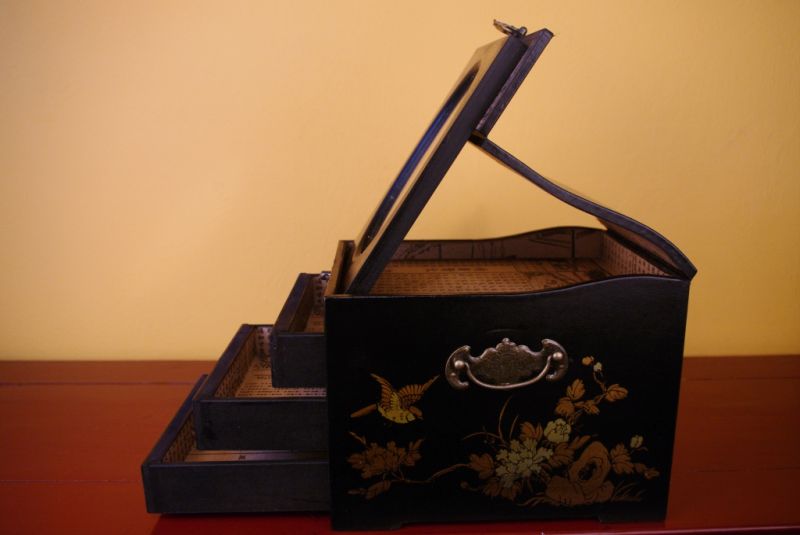 Grosse Chinesische Schmuckdosen Drache und Phoenix Schwarz 2