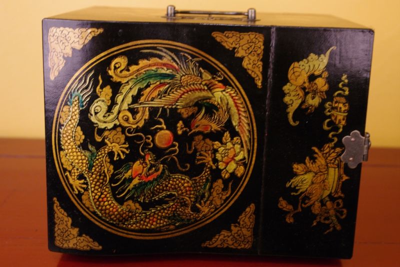 Grosse Chinesische Schmuckdosen Drache und Phoenix Schwarz 5