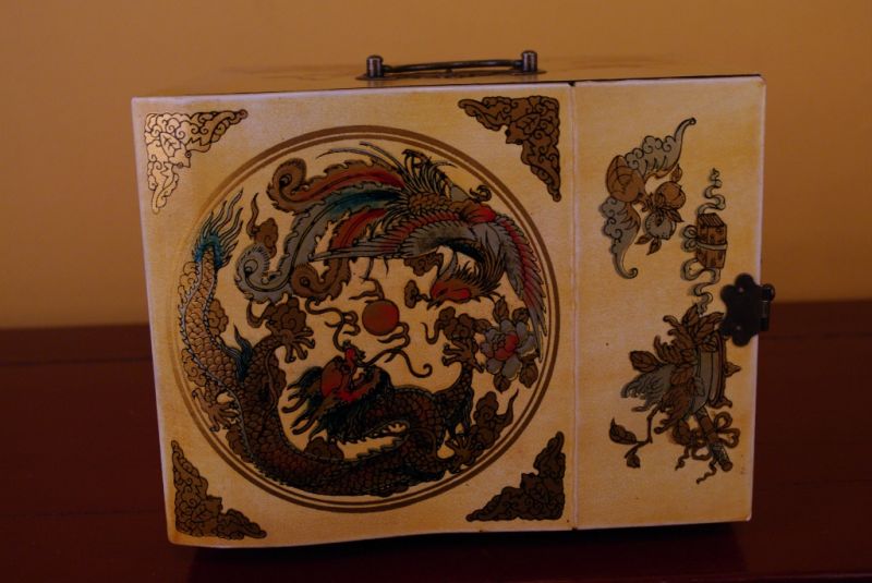 Grosse Chinesische Schmuckdosen Drache und Phoenix Weiss 5