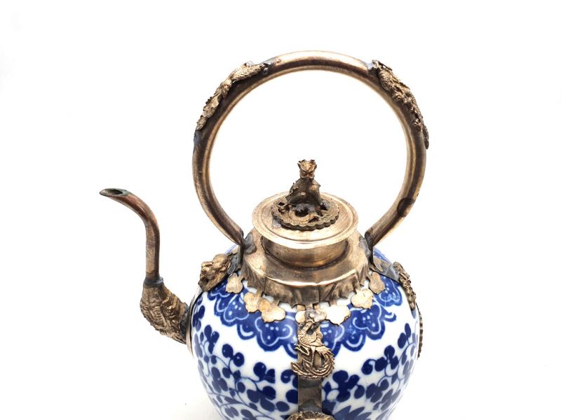 Sehr Große Chinesische Teekanne - Weiß und Blau 3