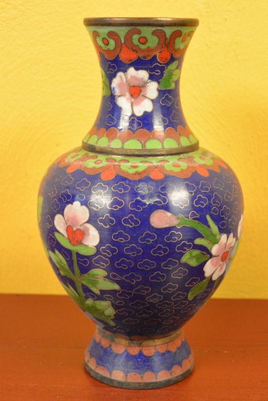 Große Chinesische Vase in Cloisonné Blau Blumen 2