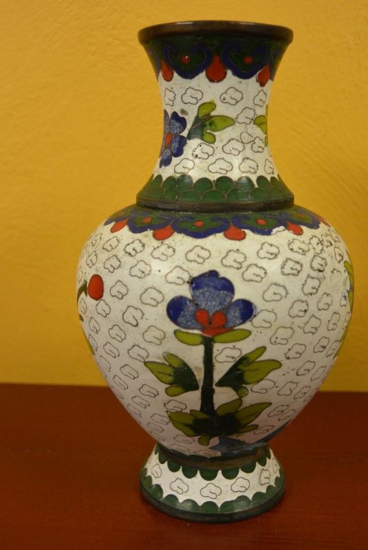 Große Chinesische Vase in Cloisonné Weiß Blumen 2