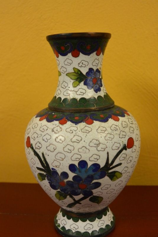 Große Chinesische Vase in Cloisonné Weiß Blumen 3