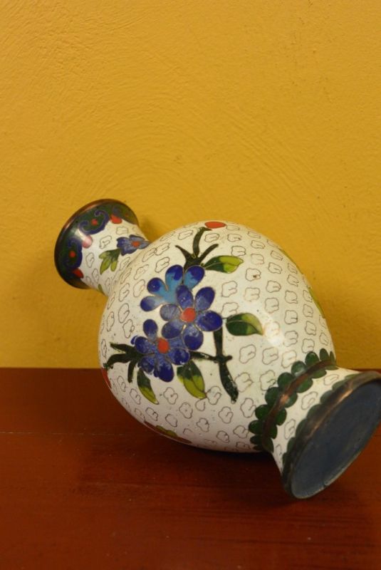 Große Chinesische Vase in Cloisonné Weiß Blumen 5