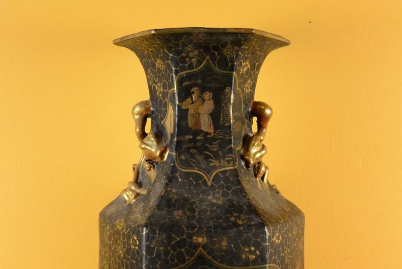 Große chinesische Vase schwarz und gold chinesischen Lack Landschaft 2 2
