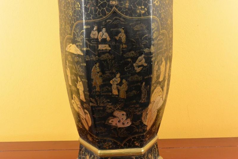 Große chinesische Vase schwarz und gold chinesischen Lack Landschaft 2 3