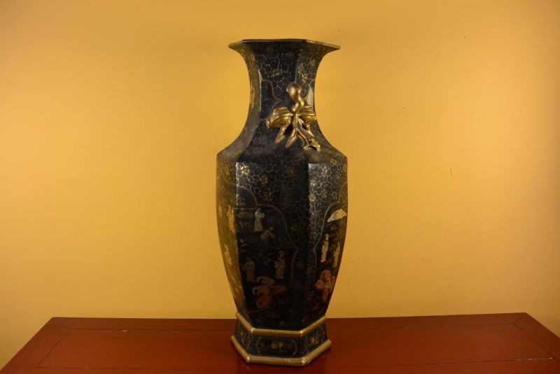Große chinesische Vase schwarz und gold chinesischen Lack Landschaft 2 4