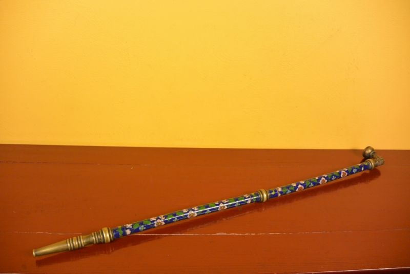 Große Cloisonne Chinesische Tabakspfeife Blau 5