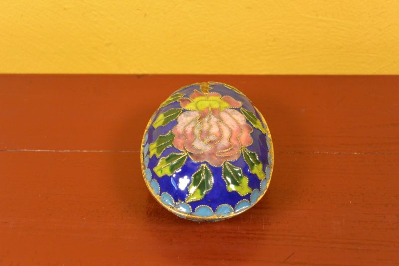 Grosse Cloisonne-Dose Blau Blumen 2