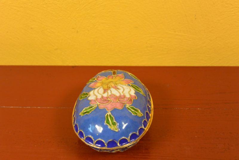 Grosse Cloisonne-Dose Blue Himmel Blumen 2
