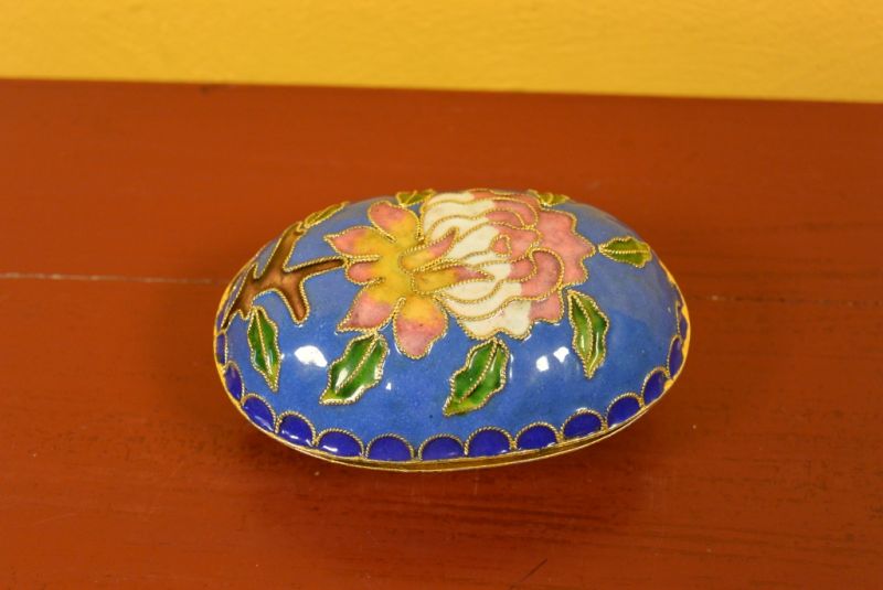 Grosse Cloisonne-Dose Blue Himmel Blumen 3