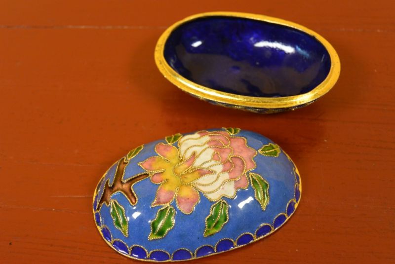 Grosse Cloisonne-Dose Blue Himmel Blumen 5