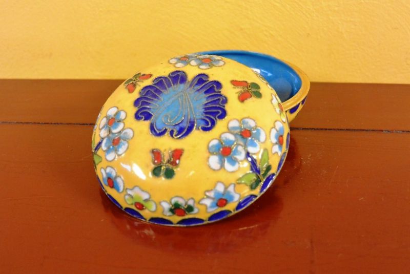 Grosse Cloisonne-Dose Gelb 2 5
