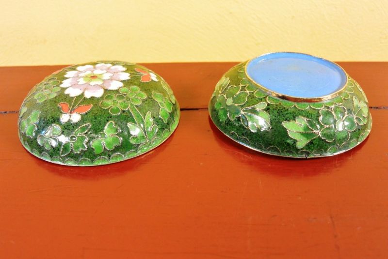 Grosse Cloisonne-Dose Grün 4