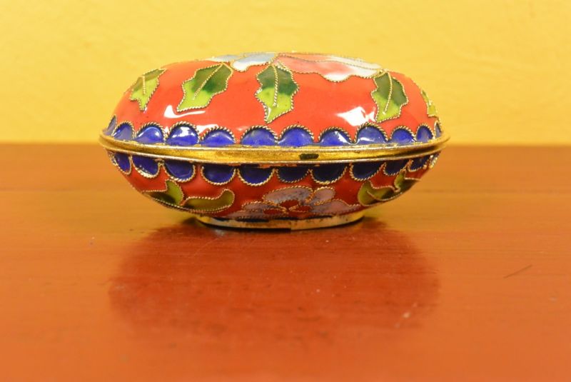 Grosse Cloisonne-Dose Red Blumen 3