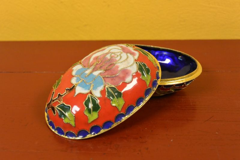 Grosse Cloisonne-Dose Red Blumen 4