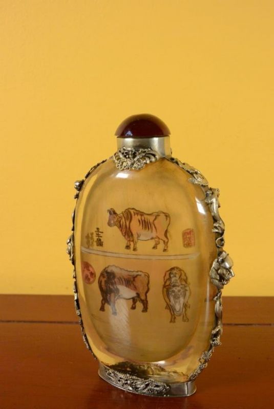 Große Glas Schnupftabakflasche Büffel 3