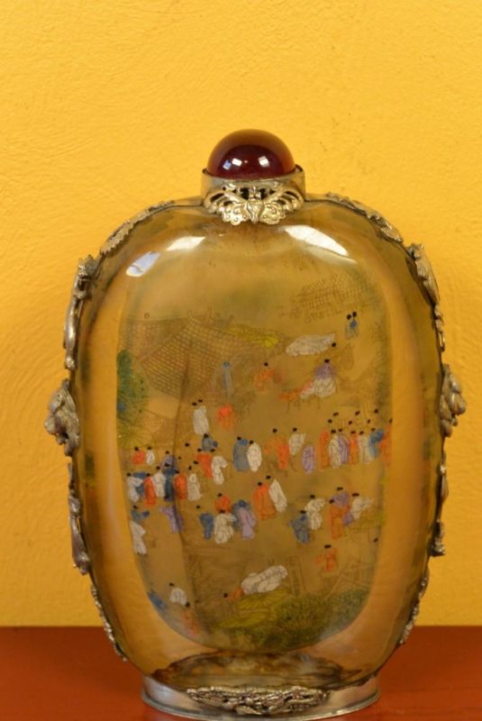 Große Glas Schnupftabakflasche Chinesisches Dorf 2