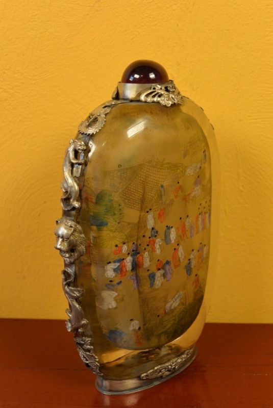 Große Glas Schnupftabakflasche Chinesisches Dorf 3