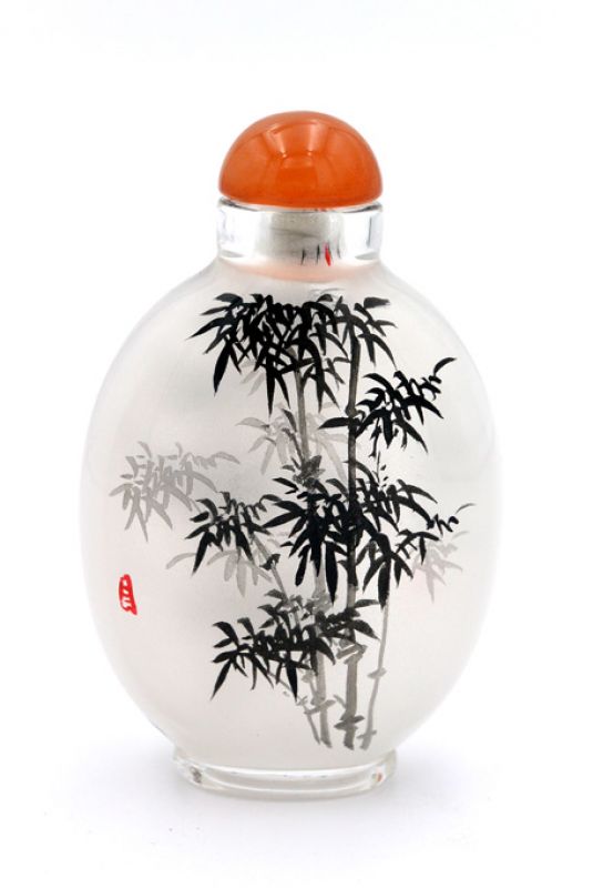 Große Glas Schnupftabakflasche - Künstler - Bambus 3