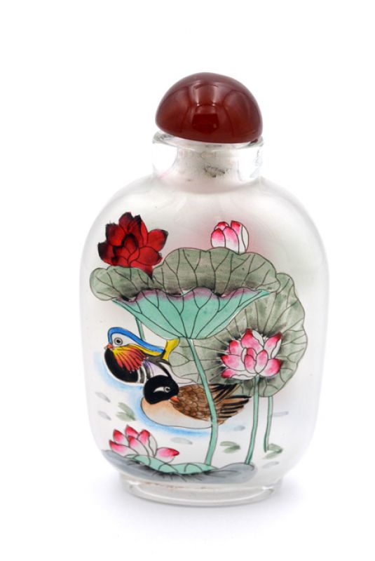Große Glas Schnupftabakflasche - Künstler - Enten und Lotus 3