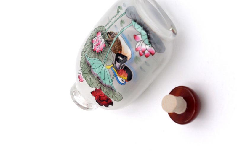 Große Glas Schnupftabakflasche - Künstler - Enten und Lotus 4