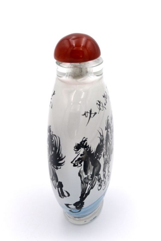 Große Glas Schnupftabakflasche - Künstler - Pferde 2