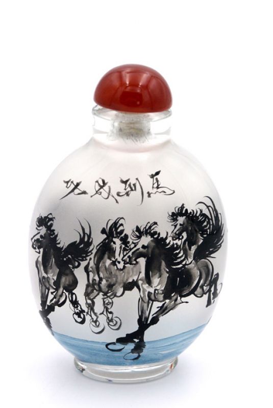 Große Glas Schnupftabakflasche - Künstler - Pferde 3