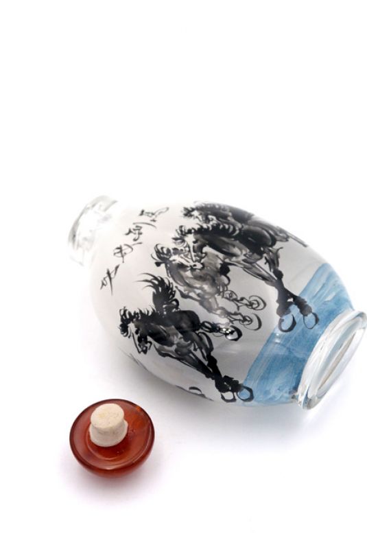 Große Glas Schnupftabakflasche - Künstler - Pferde 4