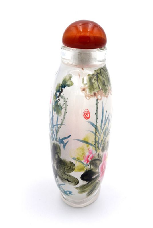 Große Glas Schnupftabakflasche - Künstler - Vögel und Blumen 2
