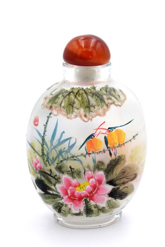 Große Glas Schnupftabakflasche - Künstler - Vögel und Blumen 3