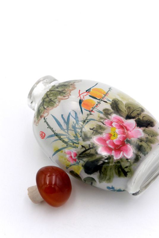 Große Glas Schnupftabakflasche - Künstler - Vögel und Blumen 4